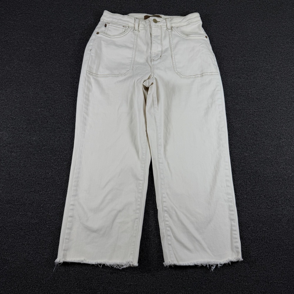 Judy Blue Pants Womens 11/30 JB88950 C Cream Wide Leg Raw Hem EUC